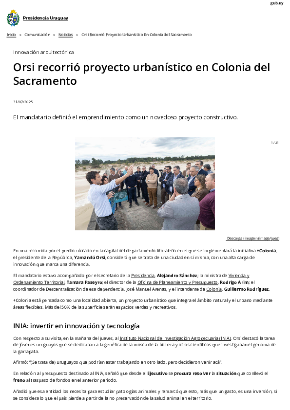 El Presidente Yamandú Orsi recorrió proyecto urbanístico en Colonia delSacramento